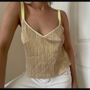 Victoria’s Secret metallic pleated lingerie top in yellow gold tone